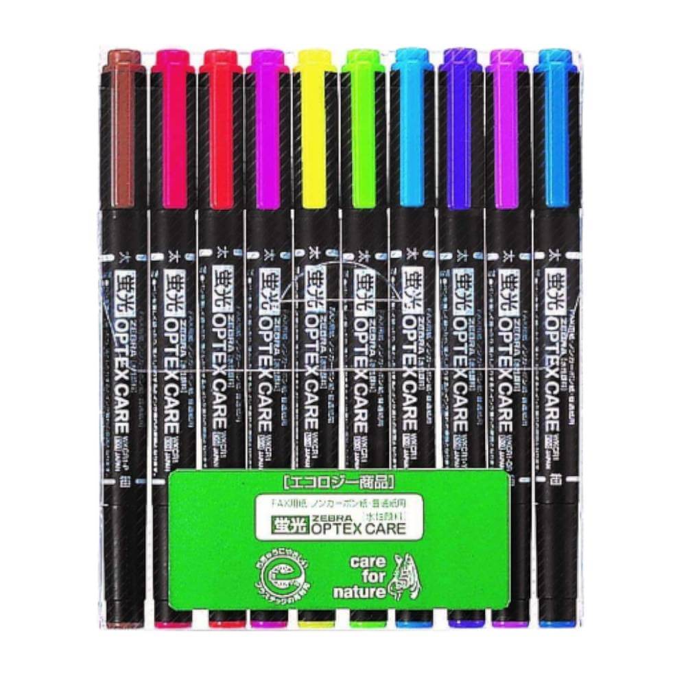 ปากกาไฮไลท์ 2 หัว ZEBRA OPTEX CARE 10C แพ็ค 10 สี